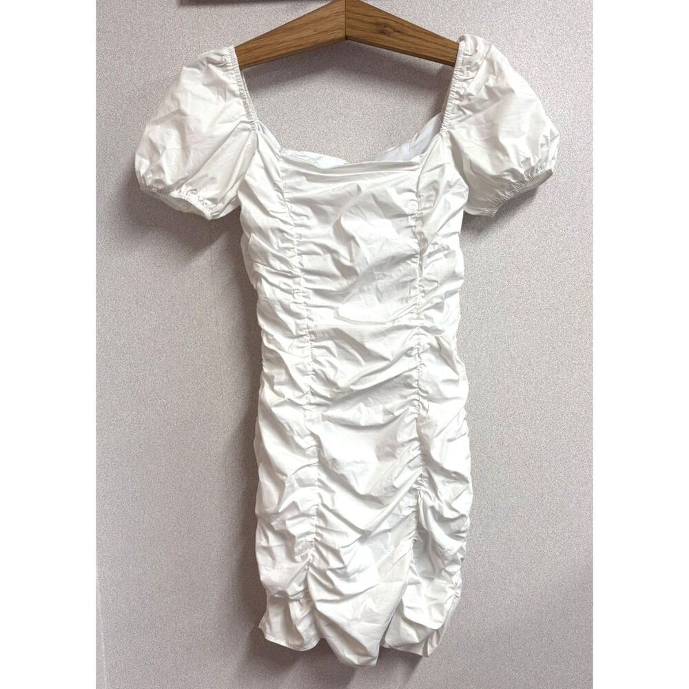 Revolve Superdown White Ruched Puff Sleeve Mini Dress Sm Bridal Bachelorette